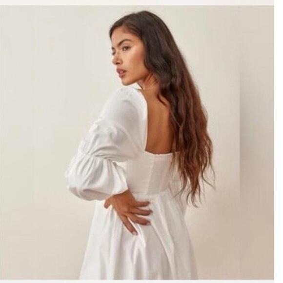 Reformation Women's Cream Cotton Blend Michaela Mini Dress Size 0 - Picture 2 of 9